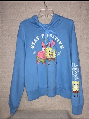 Nickelodeon Spongebob Squarepants Stay Positive Flowers Blue Hoodie Womens XL